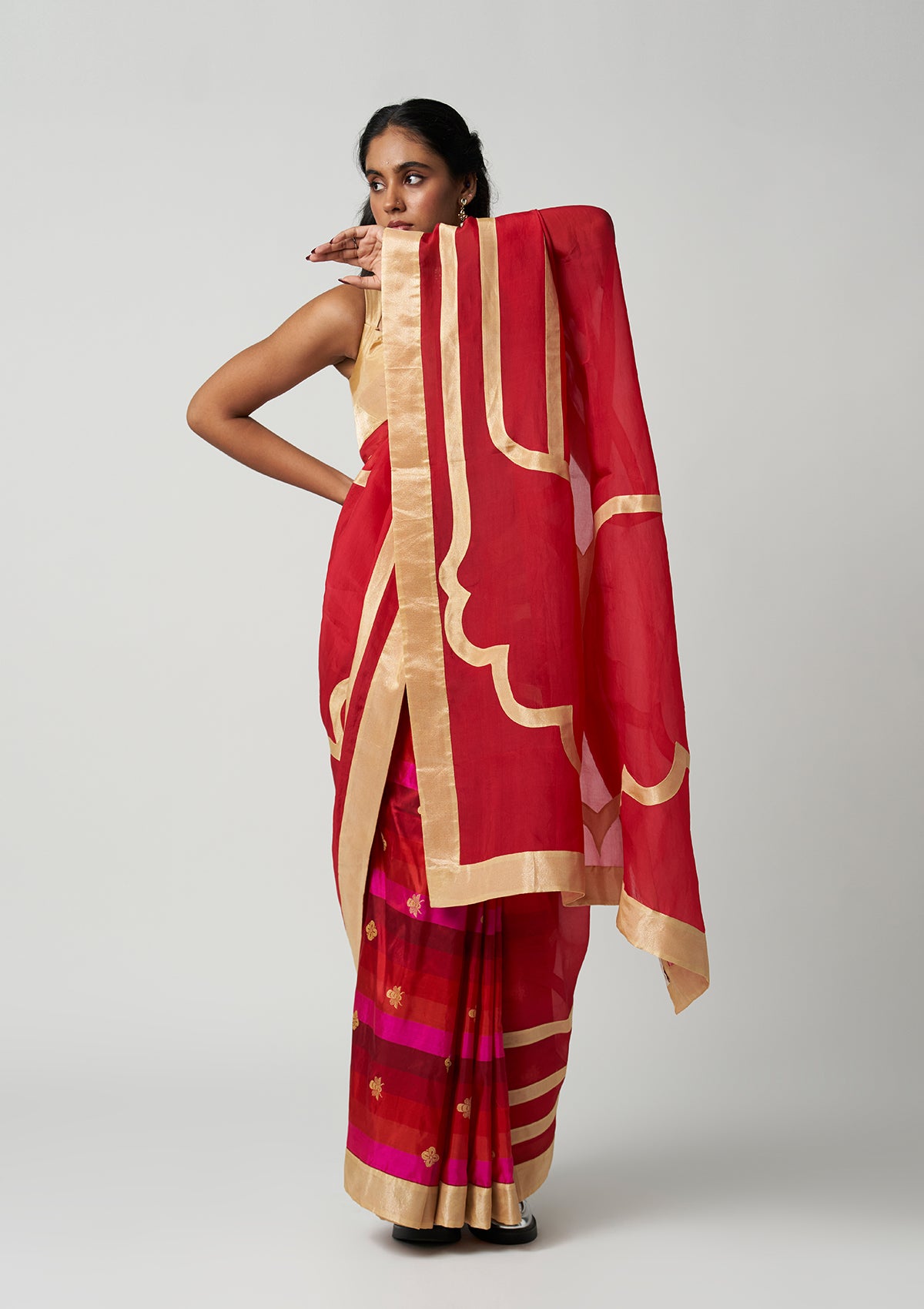 Ruby Mehrabiya Appliqué Silk Saree