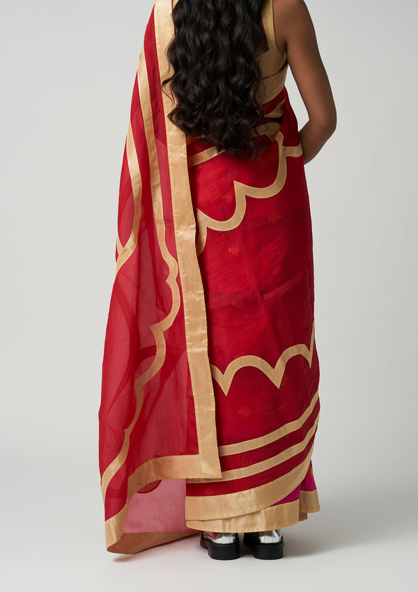 Ruby Mehrabiya Appliqué Silk Saree