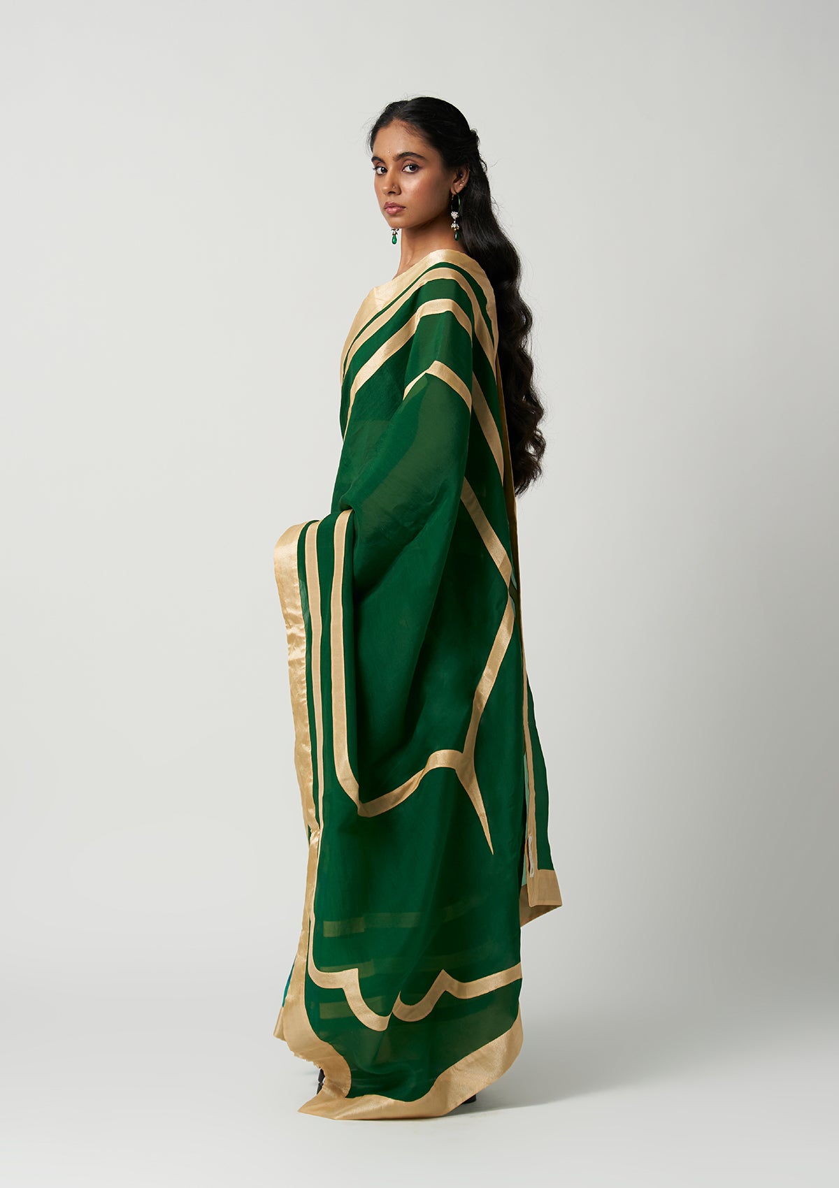 Emerald Mehrabiya Appliqué Silk Saree