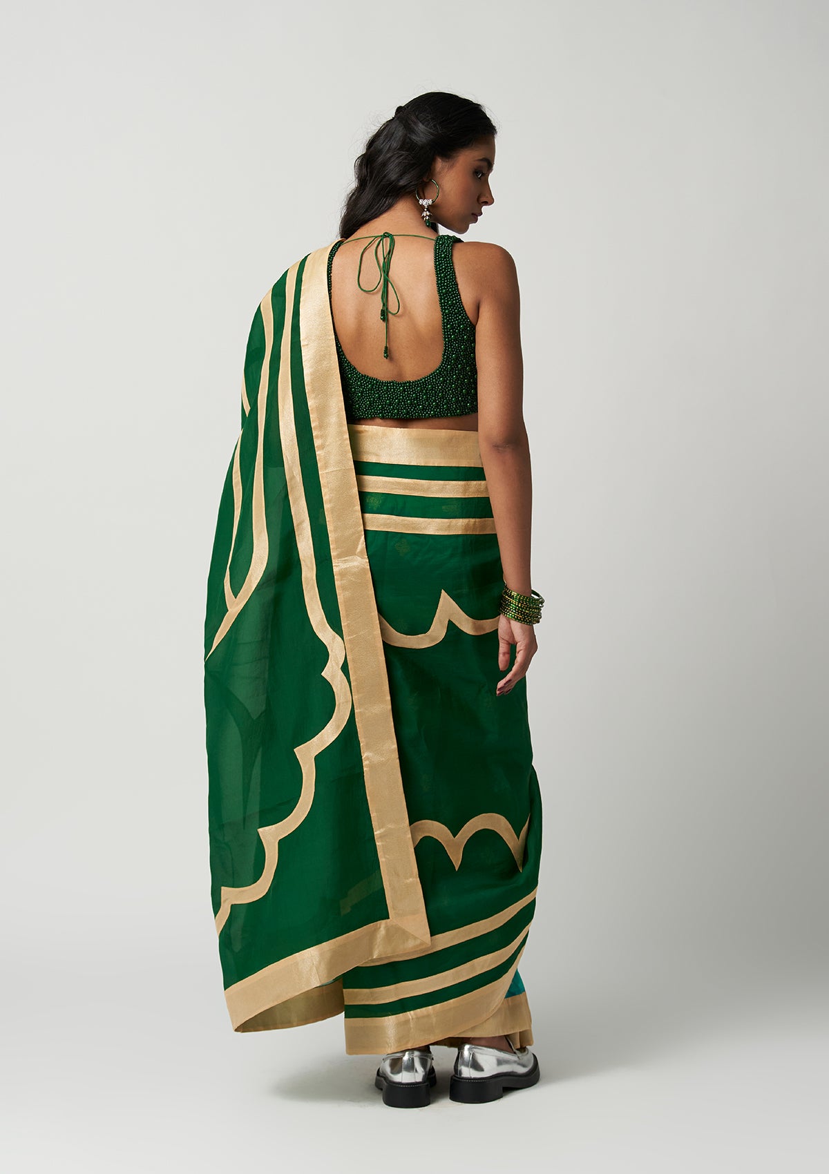 Emerald Mehrabiya Appliqué Silk Saree