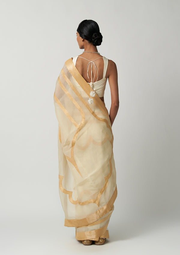 Moti Mehrabiya Appliqué Silk Saree