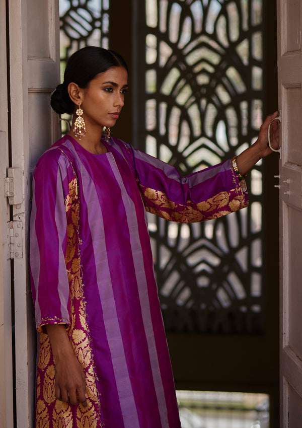 Jamuni Panelled Silk Kurta