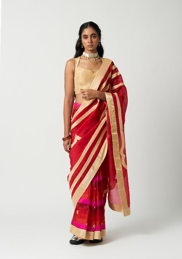 Ruby Mehrabiya Appliqué Silk Saree