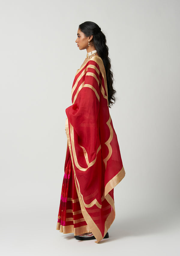 Ruby Mehrabiya Appliqué Silk Saree