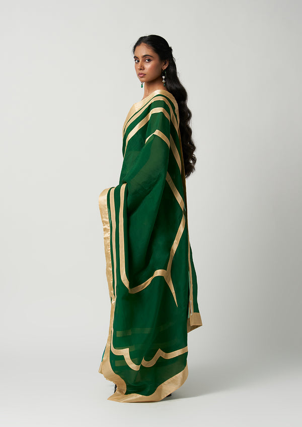 Emerald Mehrabiya Appliqué Silk Saree