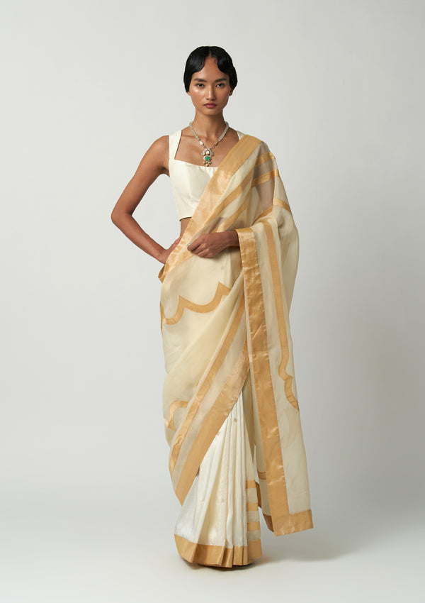 Moti Mehrabiya Appliqué Silk Saree