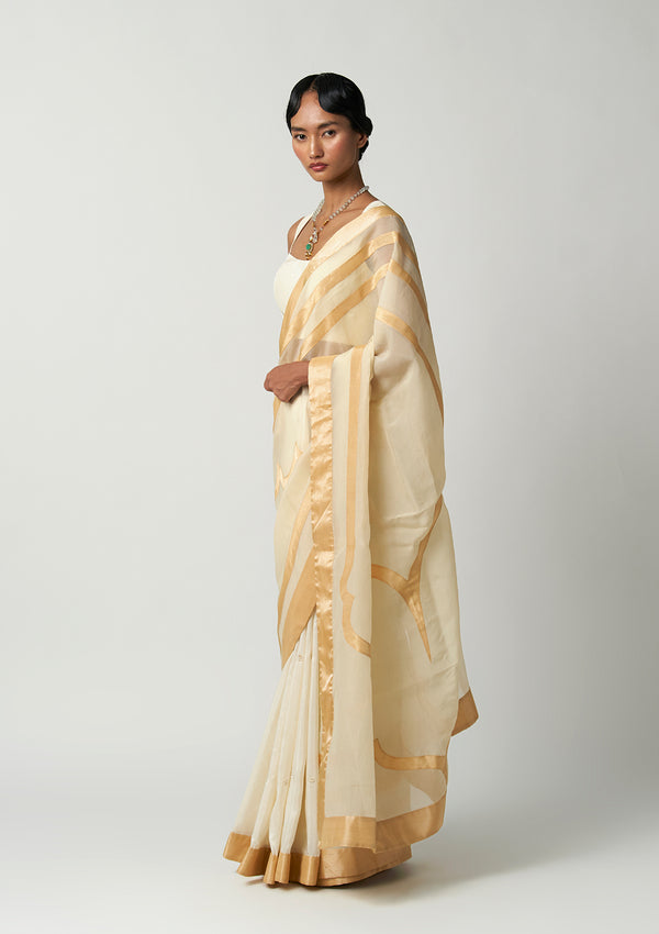 Moti Mehrabiya Appliqué Silk Saree