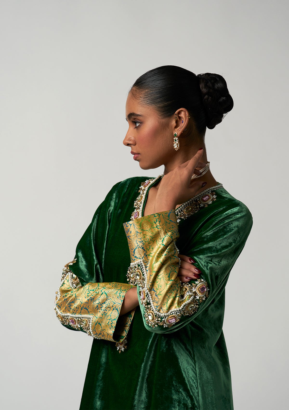 Panna Velvet Kurta Set