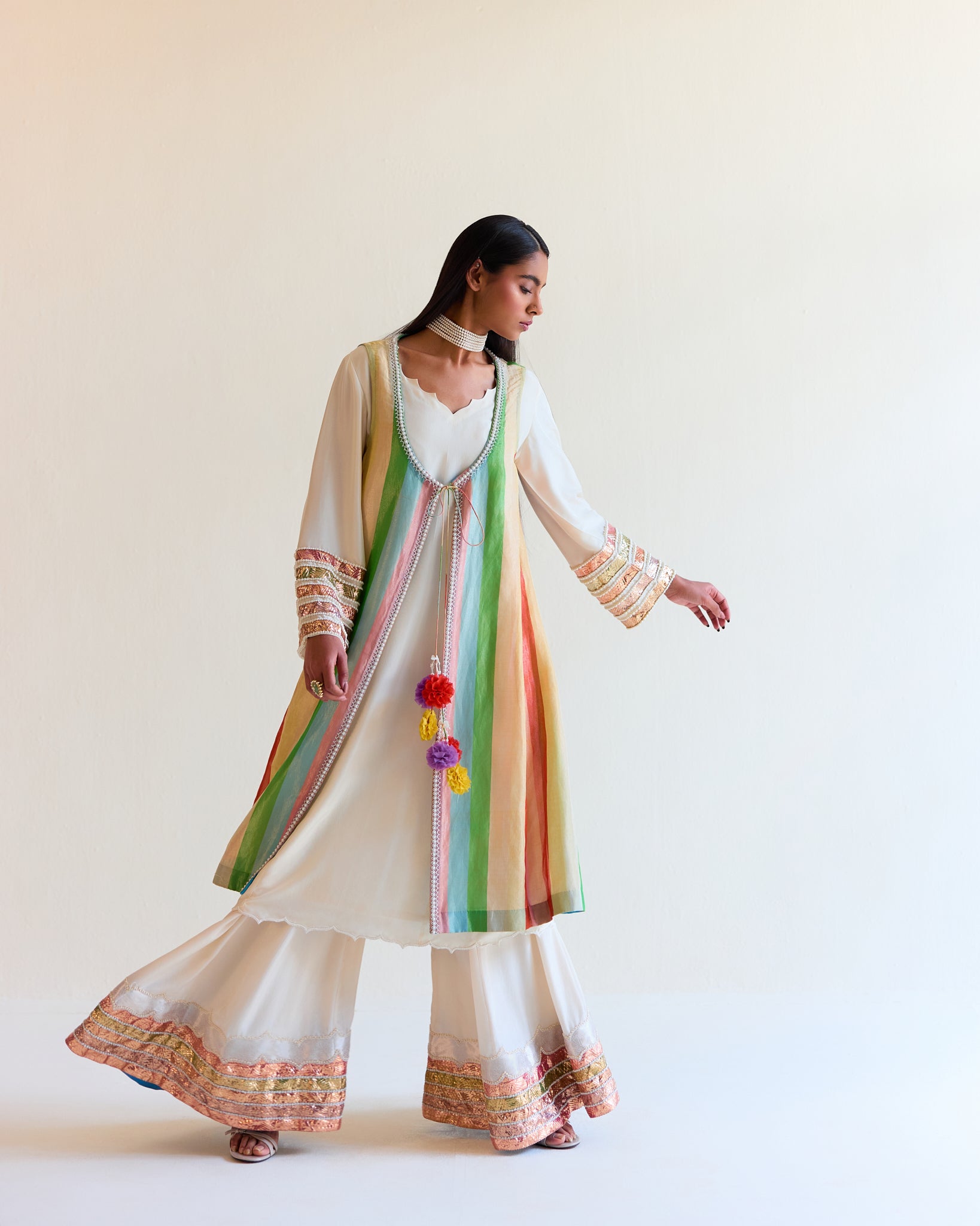 Jaipur Pachranga Tissue Choga Set