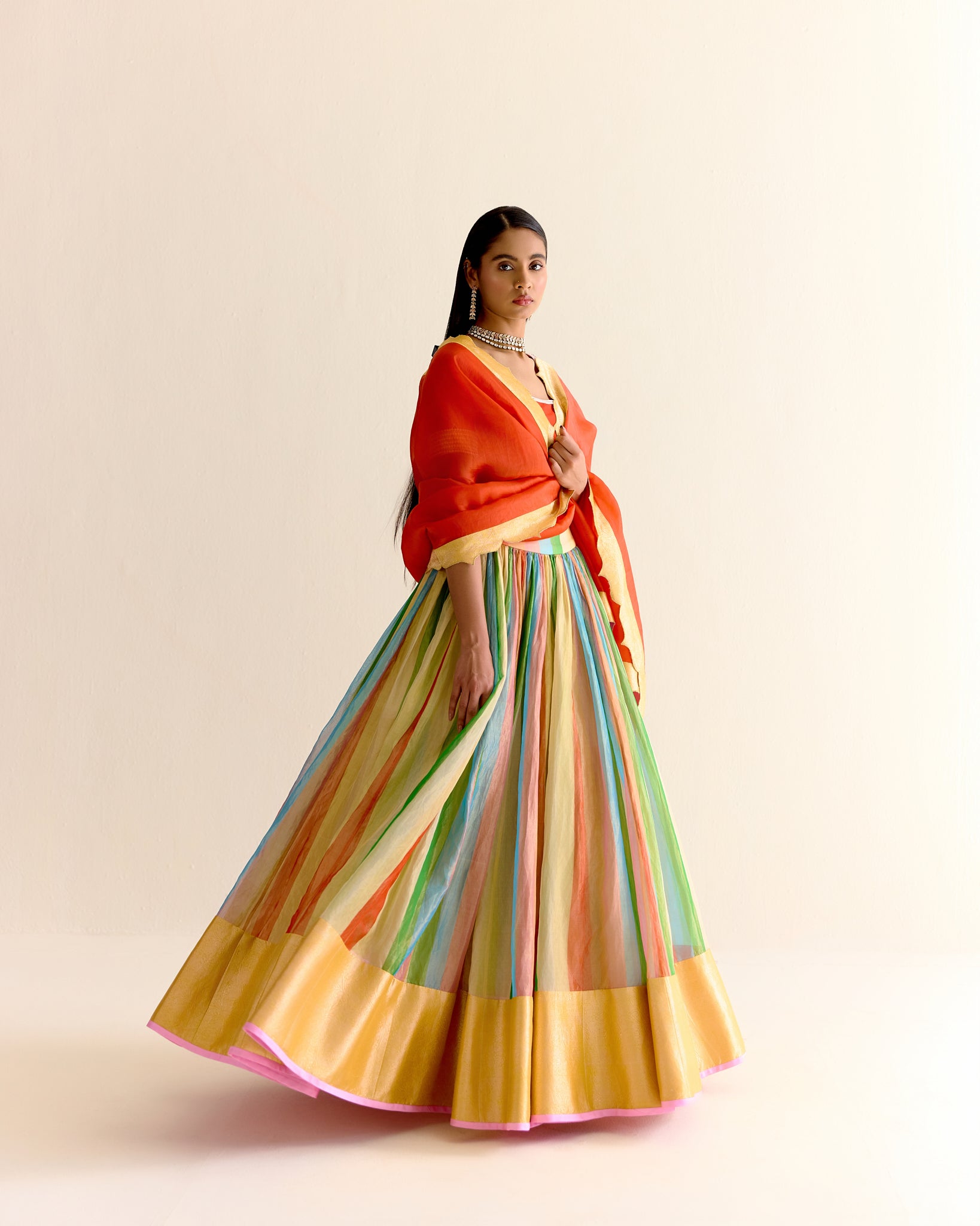 Maharahi Pachranga Tissue Lehenga