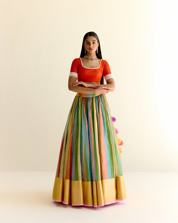 Maharahi Pachranga Tissue Lehenga