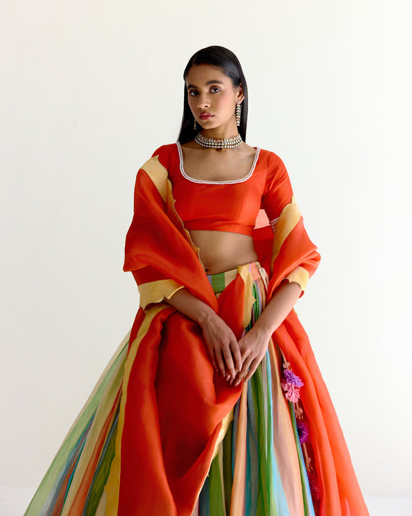 Maharahi Pachranga Tissue Lehenga
