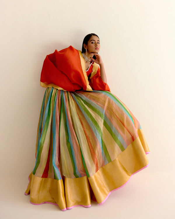 Maharahi Pachranga Tissue Lehenga