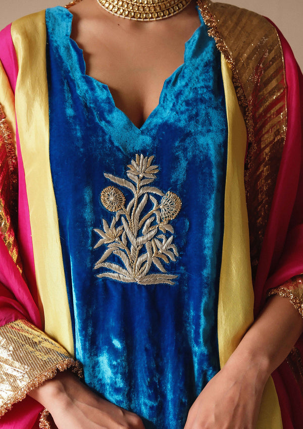 Nazma Neelambari Velvet Kurta with Sharara