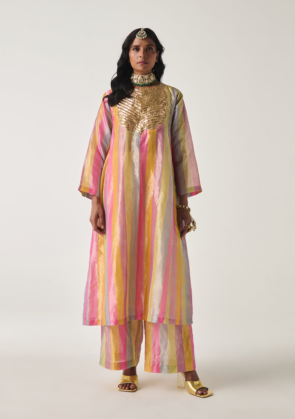 Nazma Pachranga Tissue Kurta