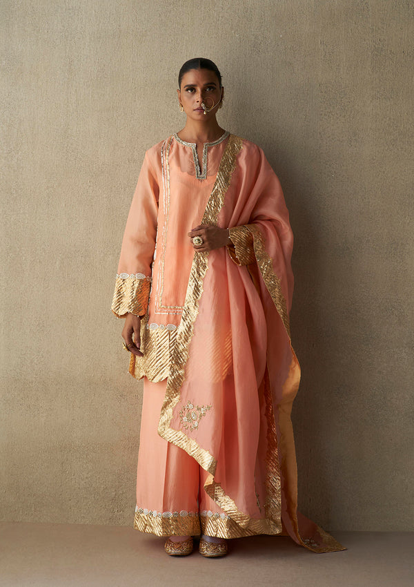 Indira Coral Organza Kurta & Sharara