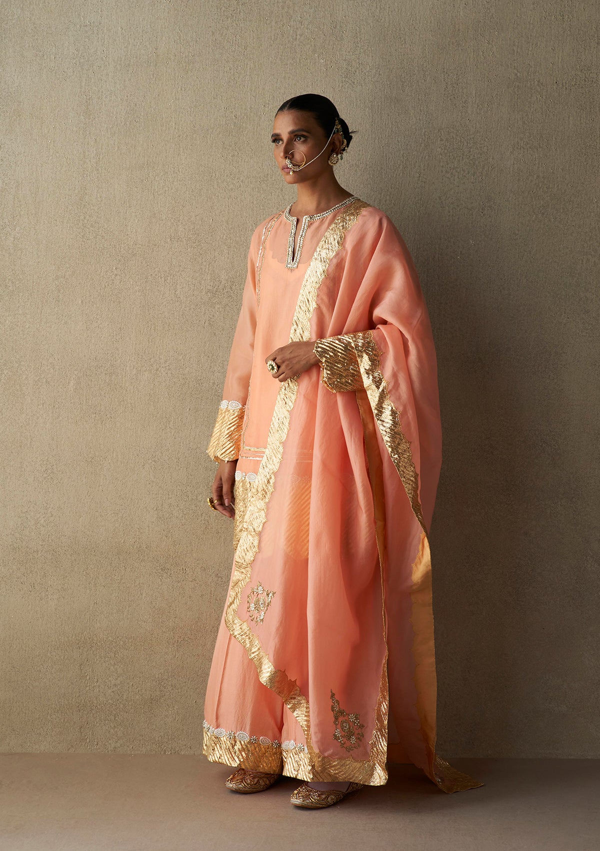 Indira Coral Organza Kurta & Sharara