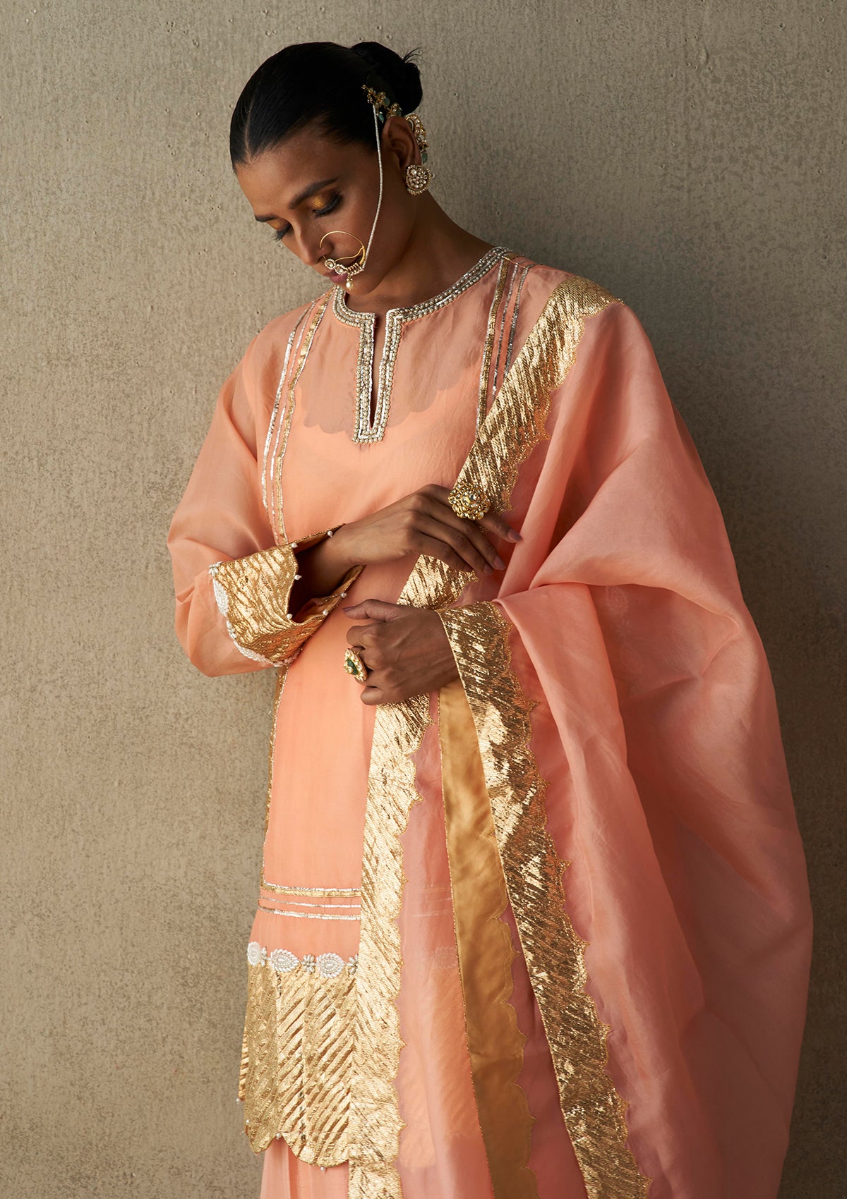 Indira Coral Organza Kurta & Sharara