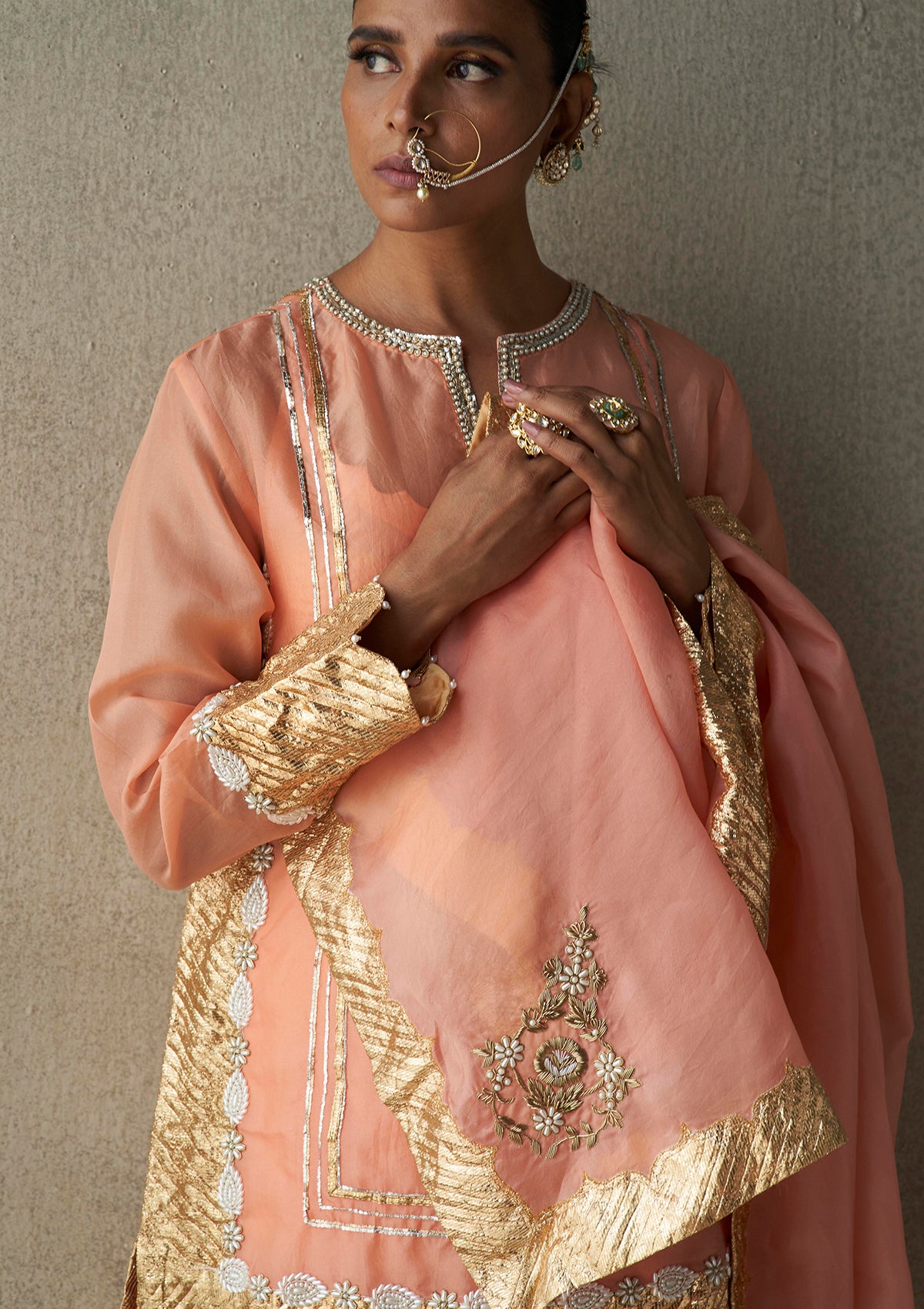 Indira Coral Organza Kurta & Sharara