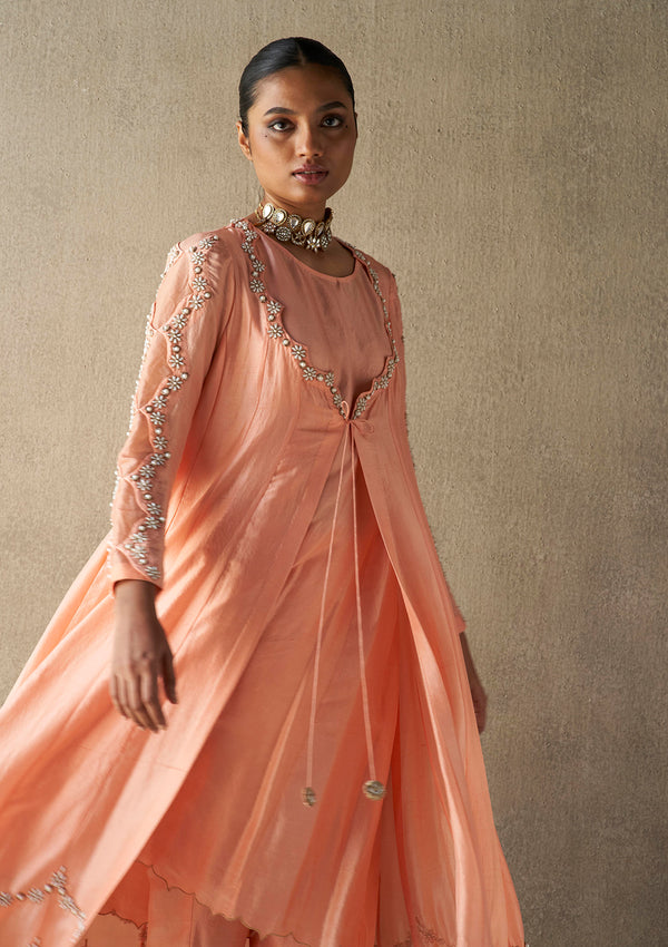 Rafat Coral Silk Kurta Set