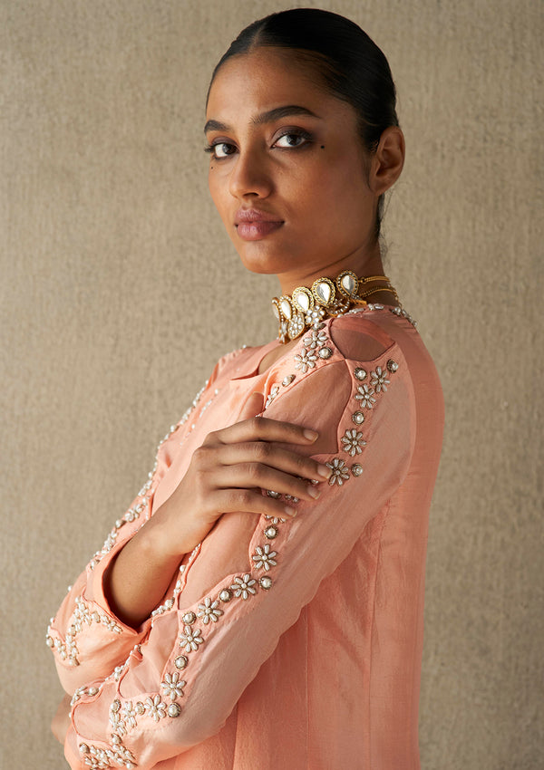 Rafat Coral Silk Kurta Set