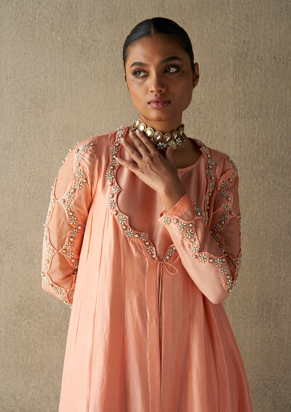 Rafat Coral Silk Kurta Set